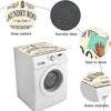A white laundry room appliance with a protective mat and various features shown around it.
