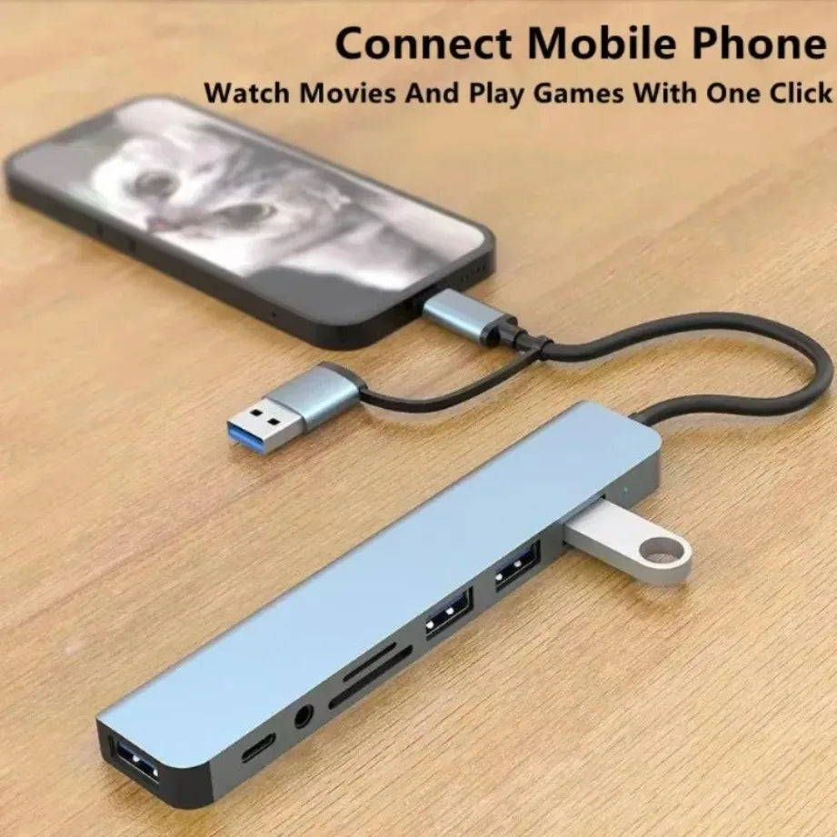 8-in-2 USB-C Hub with SD/TF Card Reader and Audio Jack