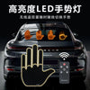 A hand gesture control system for a car light, showing various hand signs on the rear of a black vehicle.