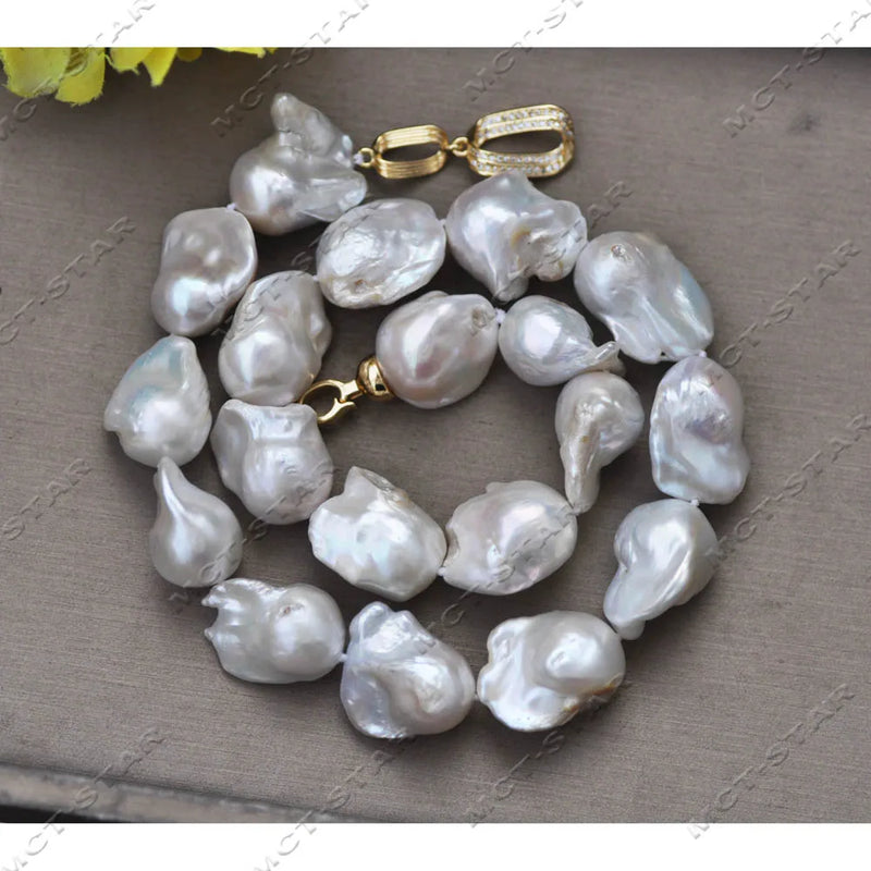 White Baroque Keshi Pearl Necklace with CZ Clasp