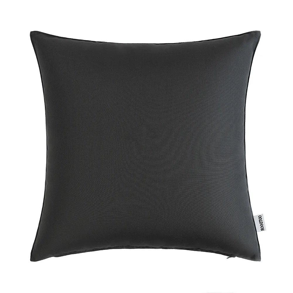 A square, black linen-textured cushion cover or pillow.