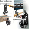 Instructions show how to install a heavy-duty wall mount tool holder for shovels and axes using fixing screws and nuts.