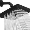 A black 6-inch high-pressure rainfall shower head with multiple nozzles spraying water.