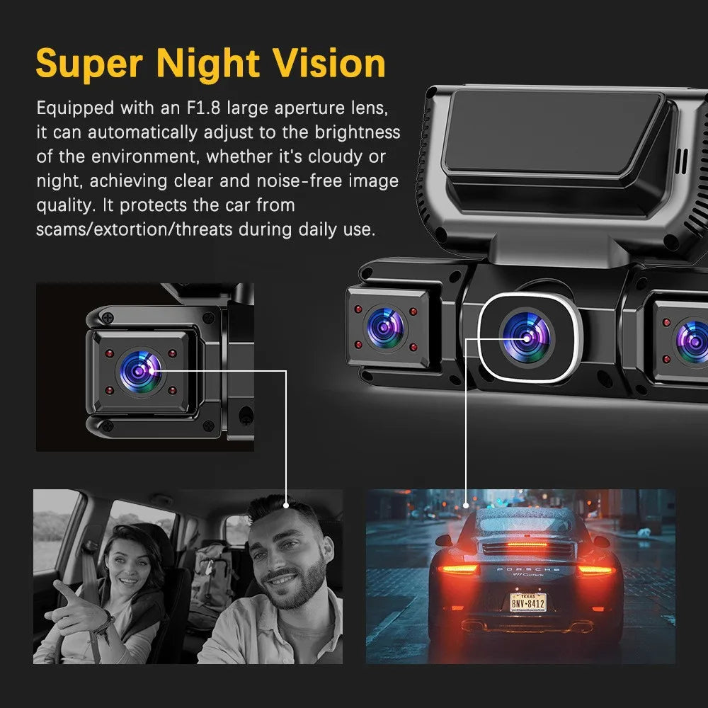 360° Quad Camera Dash Cam with Wi-Fi, Night Vision & Parking Monitor