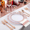 Elegant White Disposable Dinner Plates with Silver Lace Design