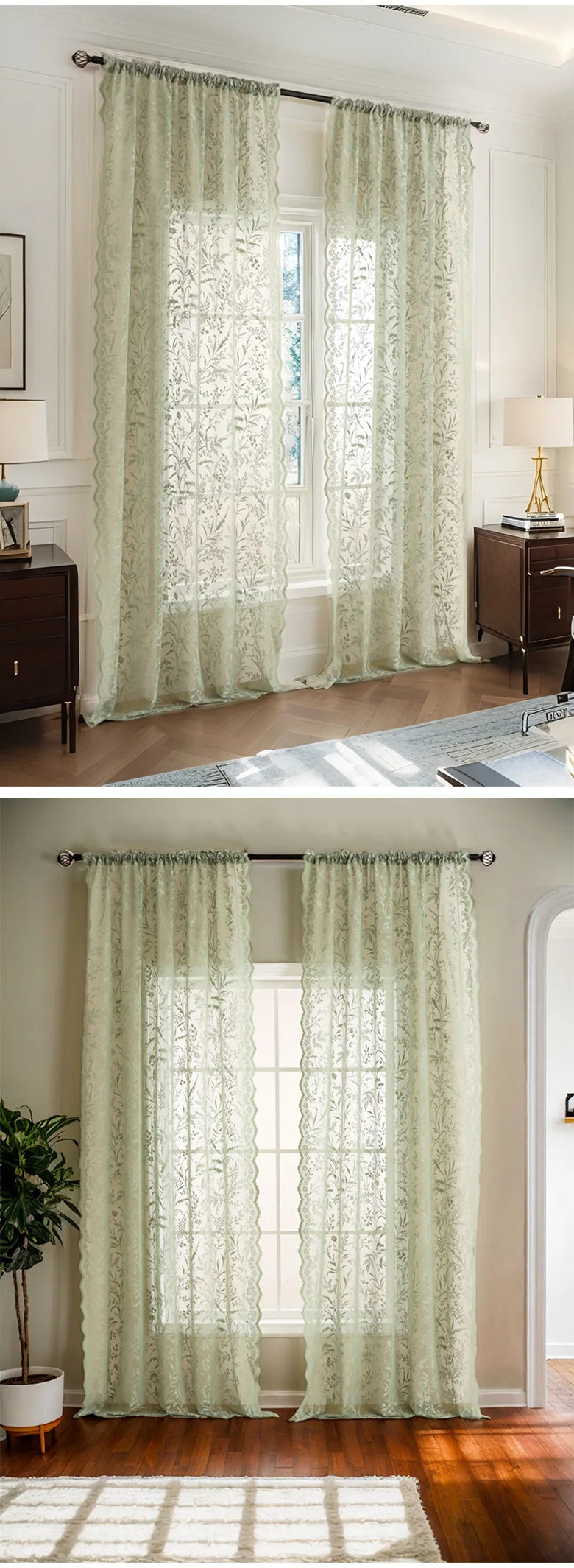 Lace Floral Sheer Curtain Panel for Living Room & Bedroom