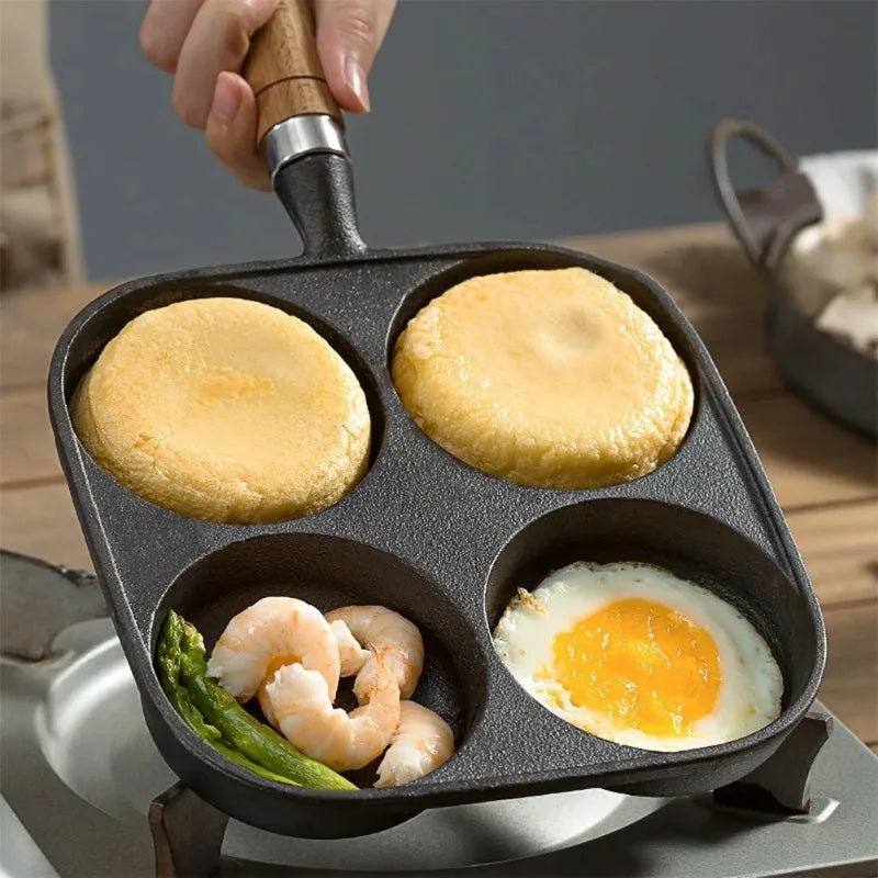 Sartén Antiadherente de Cuatro Cavidades para Huevos, Panqueques y Hamburguesas