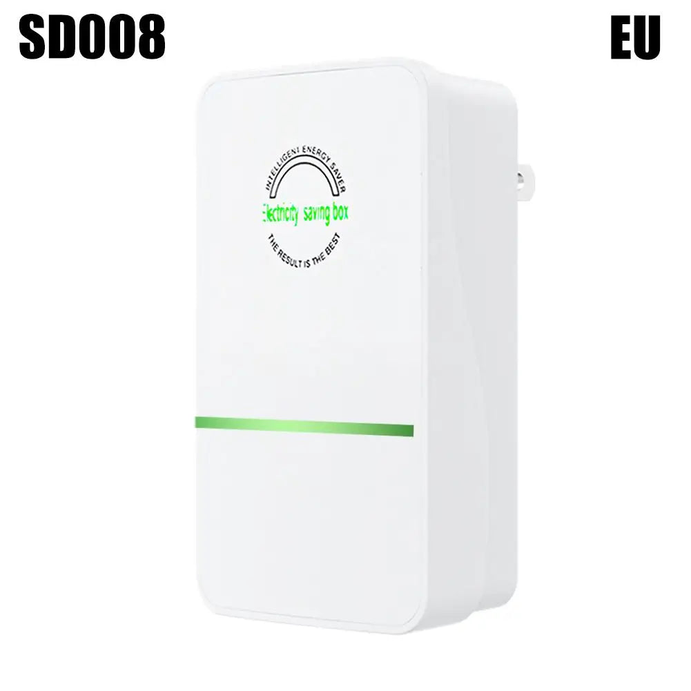 A white energy saving box or stabilizer device with a green indicator line.