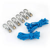 A set of heavy-duty metal locking clips and blue rope for a tensioner kit.