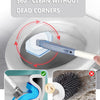 A cleaning wand is shown demonstrating how the brush head adheres to the inner wall of a toilet bowl to clean dead corners.