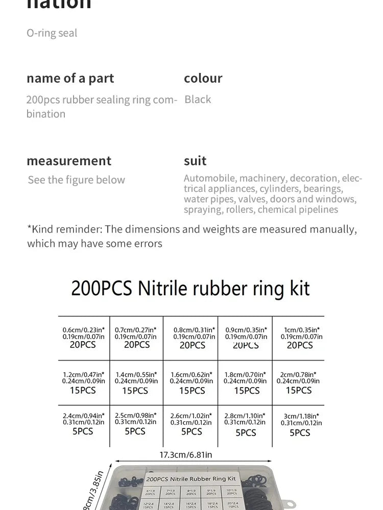 Multi-Purpose Rubber O-Ring Seal Assortment Kit