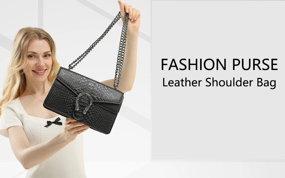 Women's Snake Print PU Leather Crossbody Bag with Chain Strap