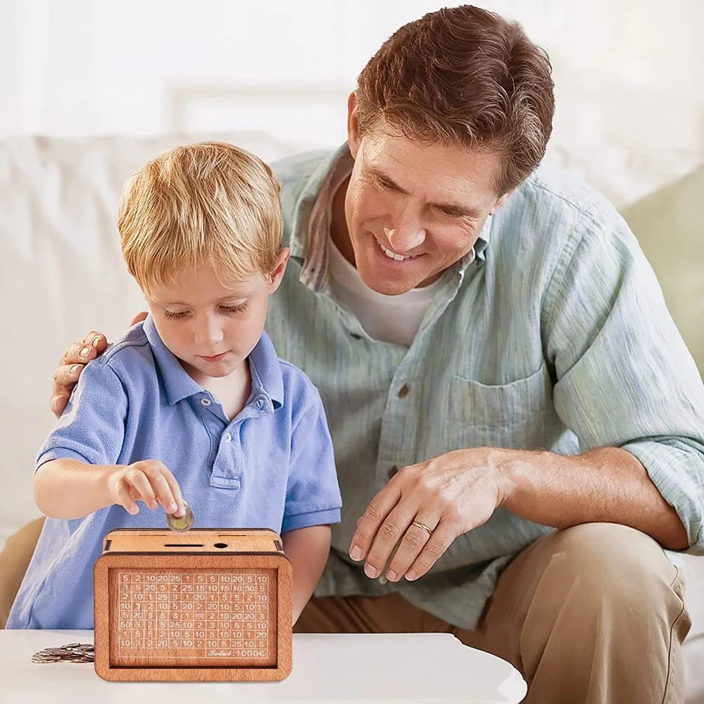 Wooden Money Saving Box with Goal Tracker