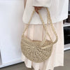 Handwoven Straw Semicircle Crossbody Bag with Tassel
