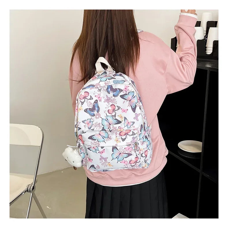 Butterfly Print Canvas Backpack for Women