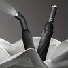 A black automatic three-fold umbrella with an LED light is shown against a gray background.