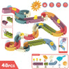 A set of colorful bath time duck slide toys for toddlers, including various slides and accessories.