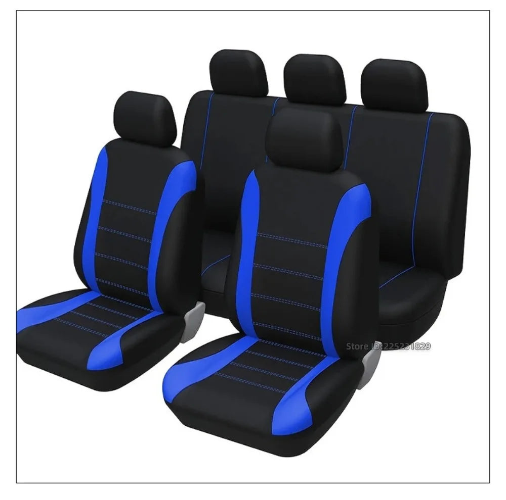 Three black memory foam seat cushions for car, SUV, truck, and van with blue accents
