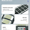 A product display showing details of a solar panel, LED wick, and push switch for a wall light.