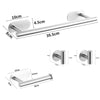 Stainless steel bathroom accessory set showing various lengths and mounting options for a shower or towel bar.