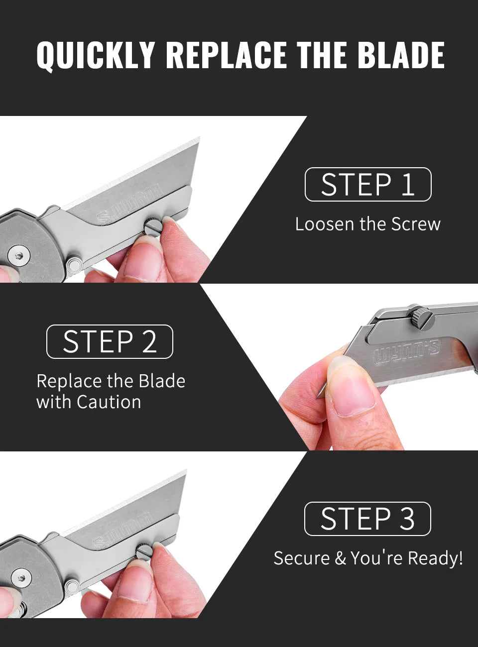 Folding Utility Knife with Quick-Change Blade and Pocket Clip