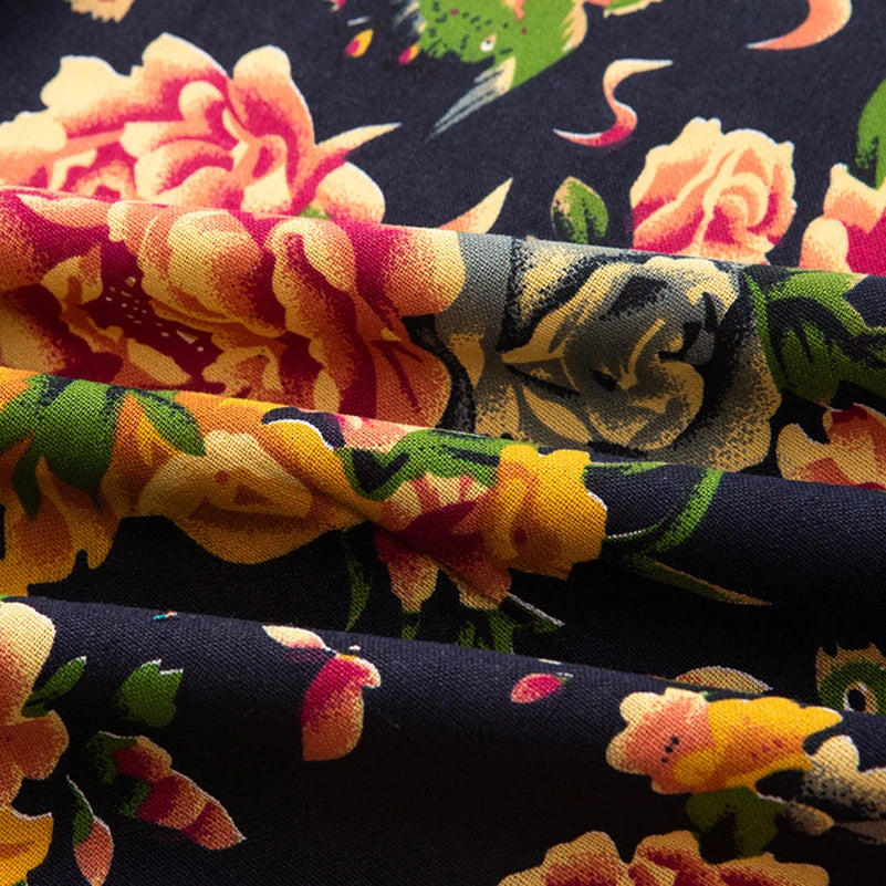 Bohemian Cotton Linen Fabric with Vintage Ethnic Print