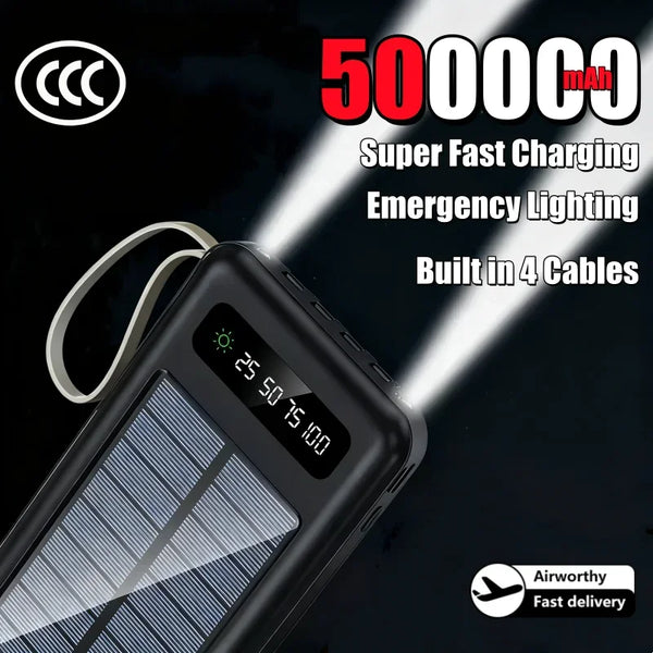 Solar Power Bank with Built-in Cables and Flashlight