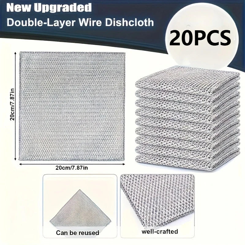 Double-Layer Steel Wire Cleaning Cloth with Microfiber Mesh