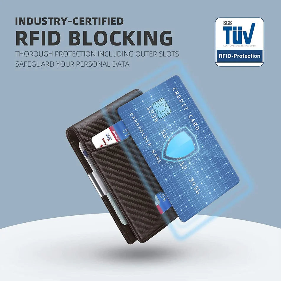 Slim RFID-Blocking Carbon Fiber Leather Wallet