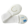 White adhesive baby proofing latch for drawers and cupboards, featuring a silicone foam mechanism.