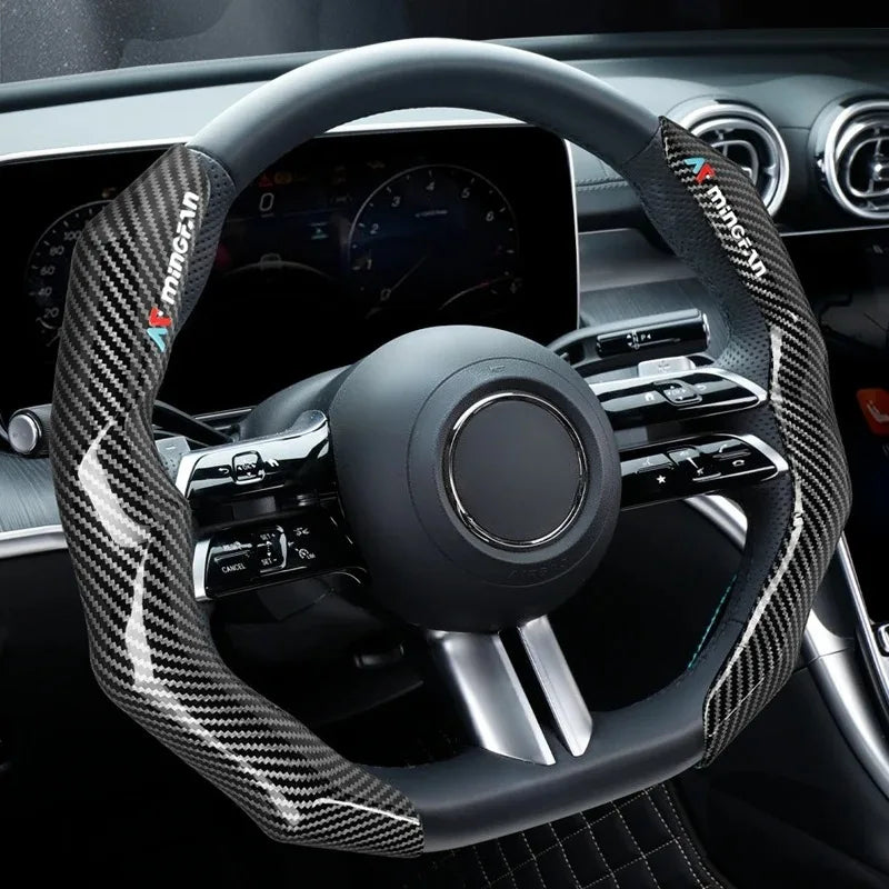 Carbon Fiber Texture Steering Wheel Cover - Anti-Slip & Comfortable Grip
