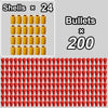 A grid of 24 shells and a grid of 200 bullets for a toy gun.