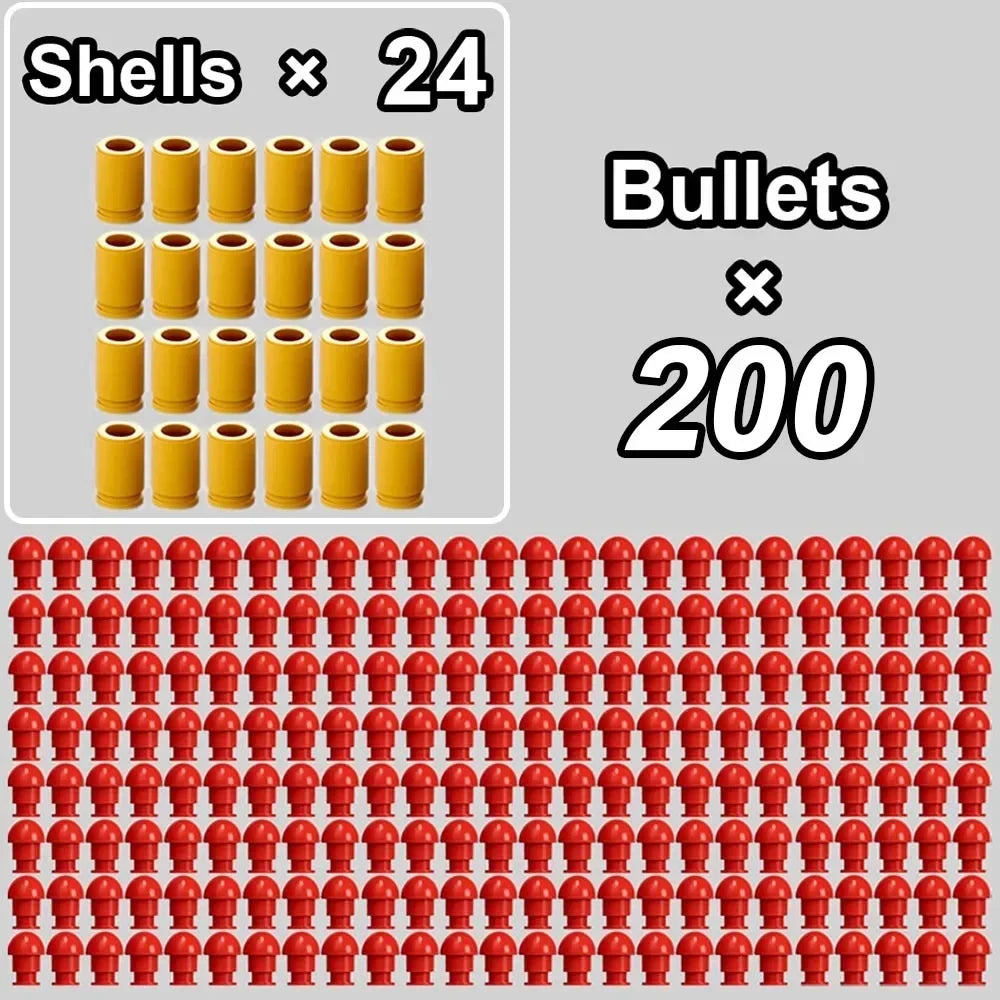 A grid of 24 shells and a grid of 200 bullets for a toy gun.