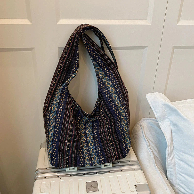Boho Aztec Print Canvas Tote Bag