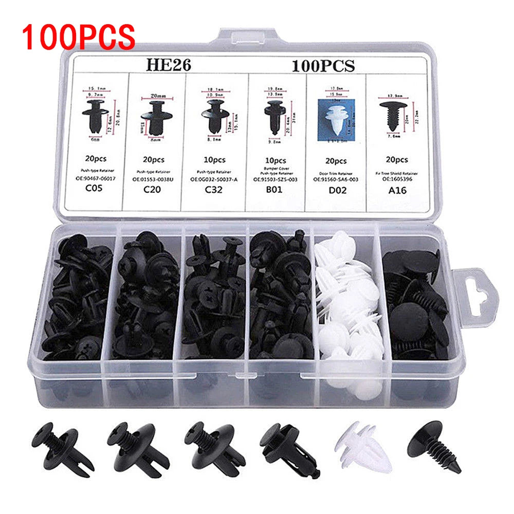 Assorted Plastic Push-Type Retainer Clips for Auto Body & Trim (100-Piece)