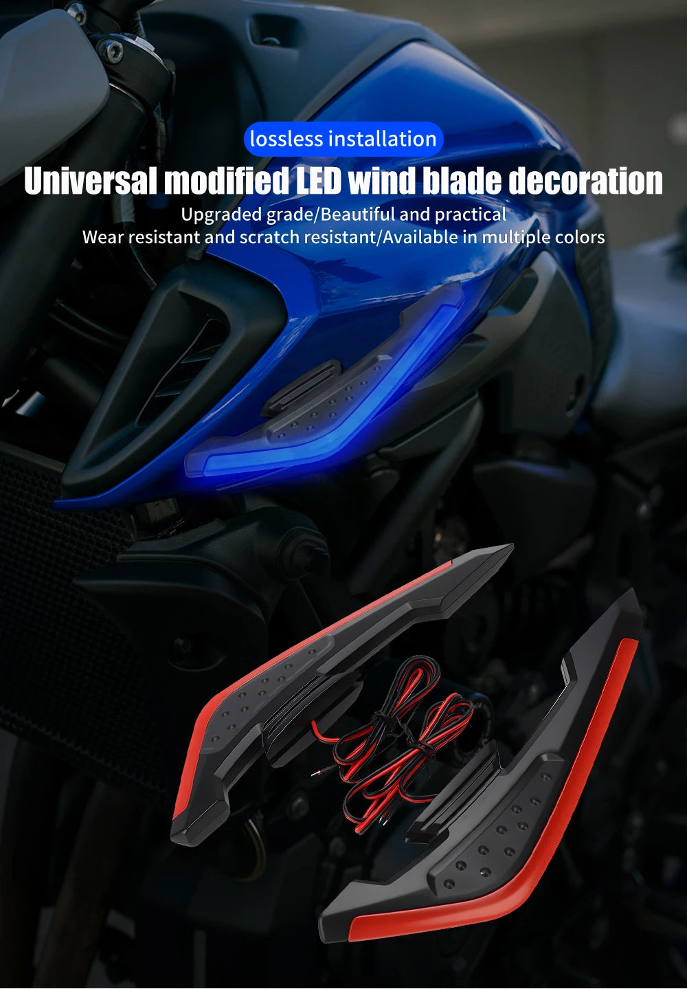 Motorcycle Front Side Spoiler Winglets with LED Light