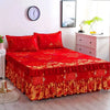 Elegant Elastic Fitted Bed Sheet Set with Lace Skirt and Pillowcases