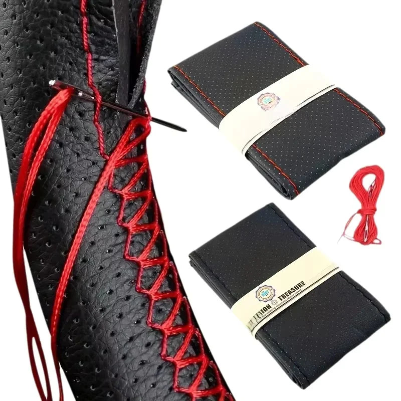 Braided Leather Steering Wheel Cover with Anti-Scratch Protection