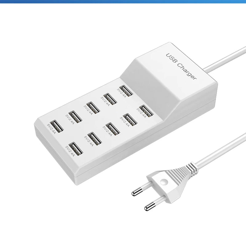 10-Port USB Charging Station with Smart Power Distribution