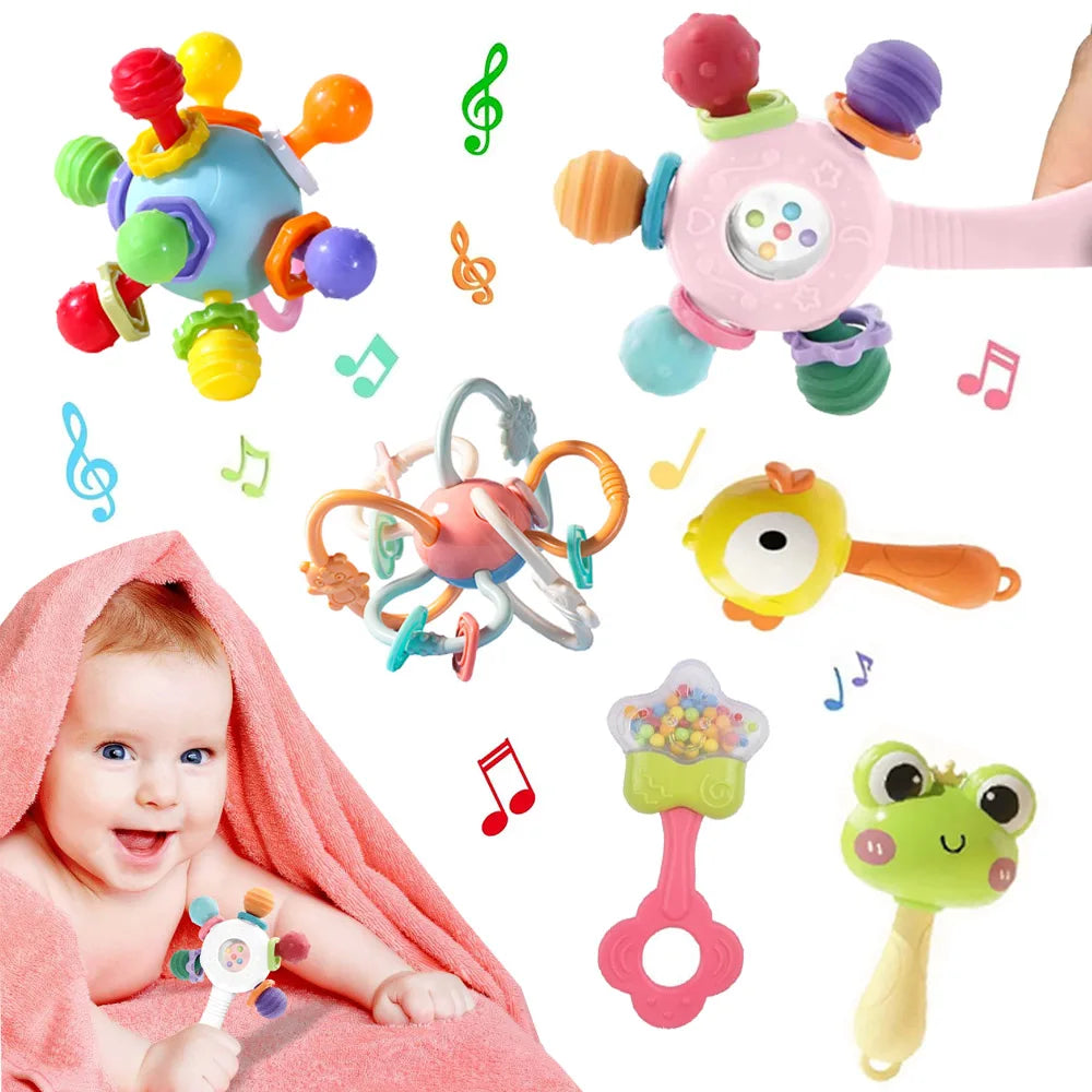 Montessori Sensory Baby Rattle and Teether Toy