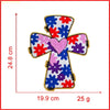 Embroidered cross patch with a pink heart and floral design on a white background