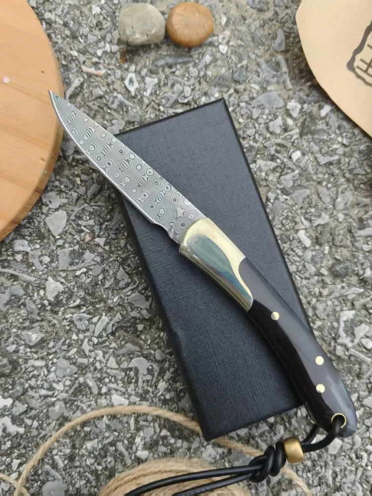 VG10 Damascus Steel Folding Knife with Water Buffalo Horn Handle