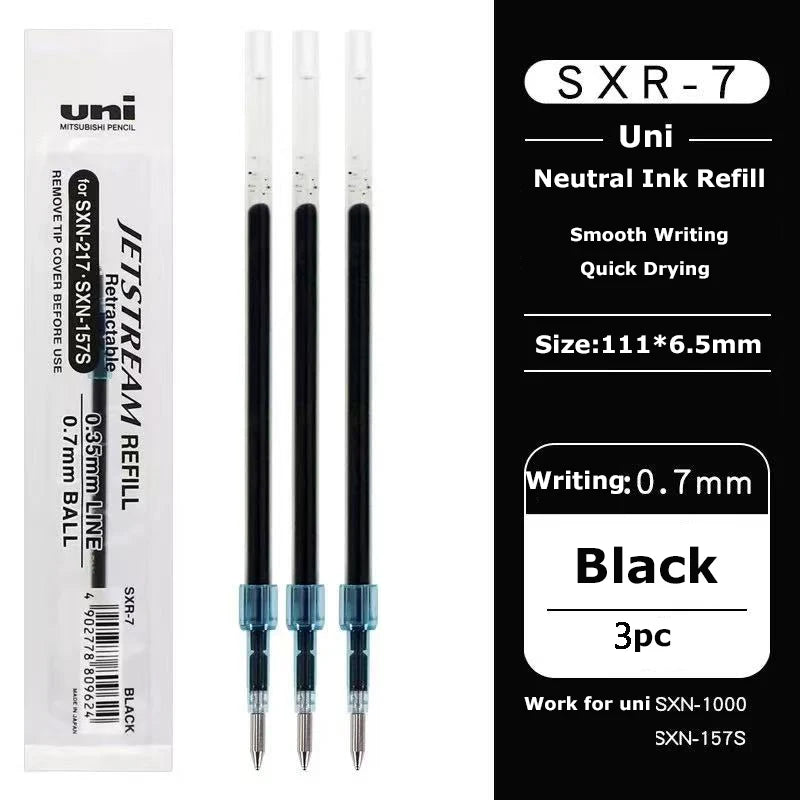 Black ink refill for Uni SXR-7 retractable pens, 3 pieces.