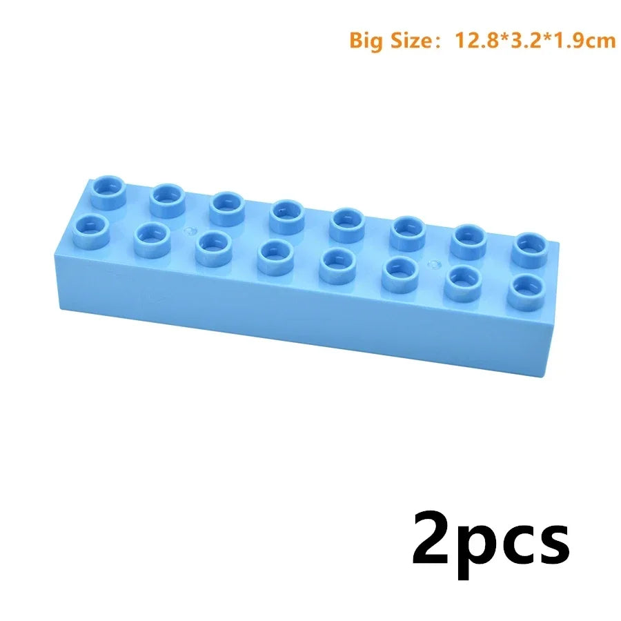 A rectangular blue building blocks set with 2 pieces, measuring 12.8x3.2x1.9 cm.