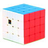 A colorful cube puzzle with blue, white, and red faces stacked together.