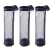Three wall-mounted mesh bag dispensers for trash bags in black.