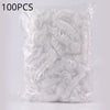 A bag containing 100 pieces of disposable transparent waterproof shower caps.