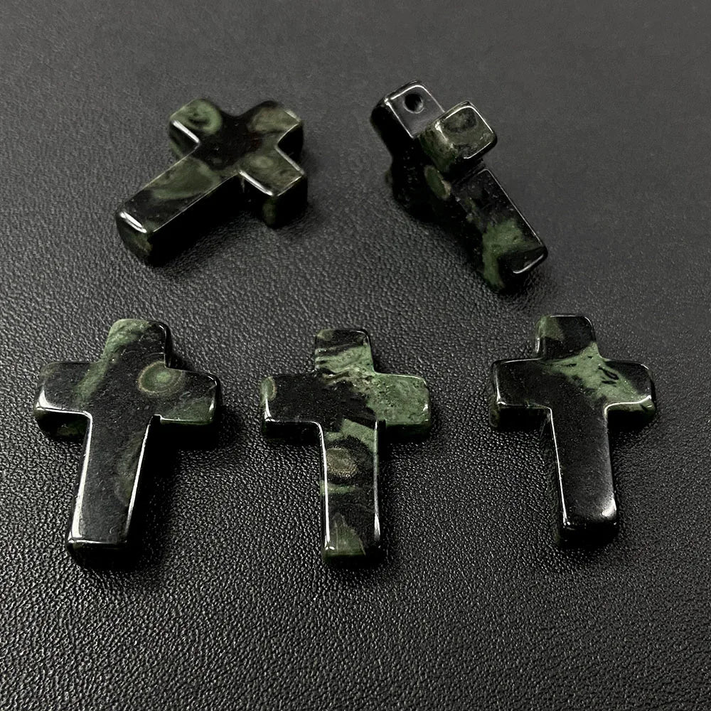 Natural Stone Cross Pendant Charm for Jewelry Making
