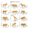 A set of 12 realistic animal figurines including a horse, lion, deer, wolf, and various farm animals.