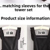 Black Korean style cotton kitchen apron shown from the front and back views on a hanger.